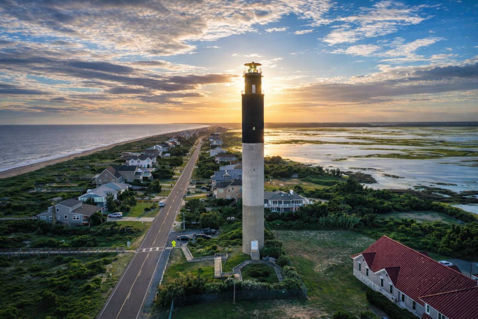 Oak Island Lighthouse at sunset